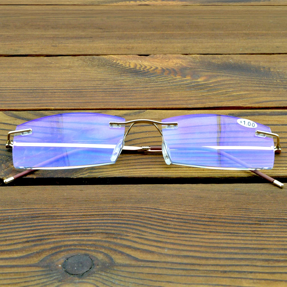 Titanium Alloy 15 Layers Coated Medical Silicone Nose Pads Antislip Temple Rimless Frame Reading Glasses +0.75 +1 +1.25To+4