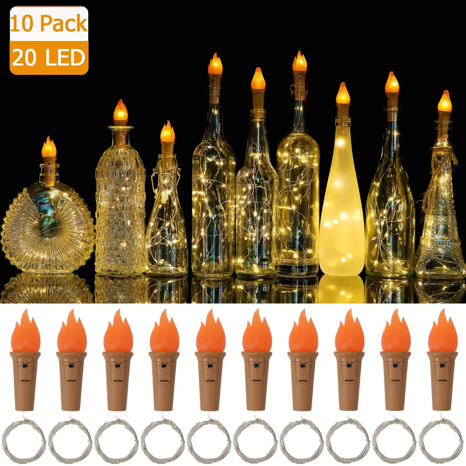 Факел гирлянда в бутылке с пробкой 20 светодиодный винный светящаяся батарея медная проволока Звездная Фея