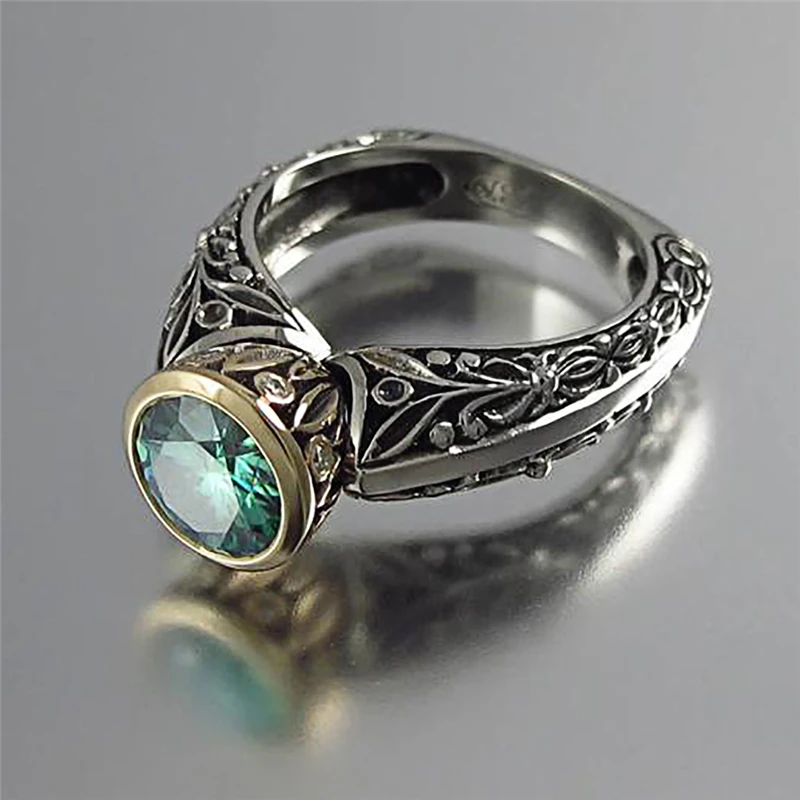 ROMAD, кольцо с зеленым камнем и кристаллами, мужское ретро кольцо с резным узором, цветочный узор, скульптура, кольцо из нержавеющей стали, Трендовое Винтажное кольцо R3