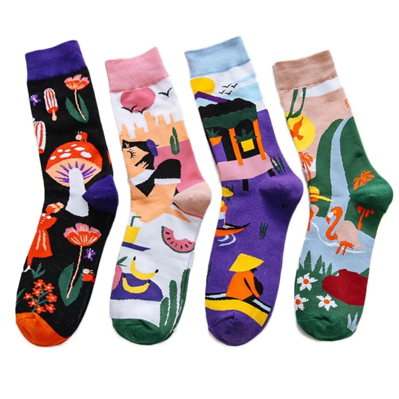 Новинка, женские модные носки, Осенние, индивидуальные, креативные, новые, консервативный стиль, милые, счастливые носки для женщин, 1 пара