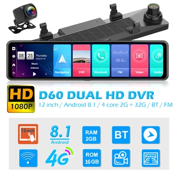 

Android 8.1 12 Inch Car Rearview Mirror Dashcam with FHD 1080P Rear View Camera Reversing image Google navigation Bluetooth FM