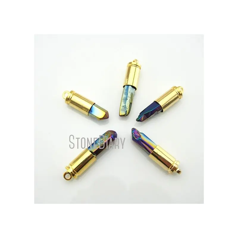 

PM11920 граненые прозрачные кристаллы с титановым покрытием радужные кристаллы в виде пули подвеска из гальванического золота подвески ювелирные изделия
