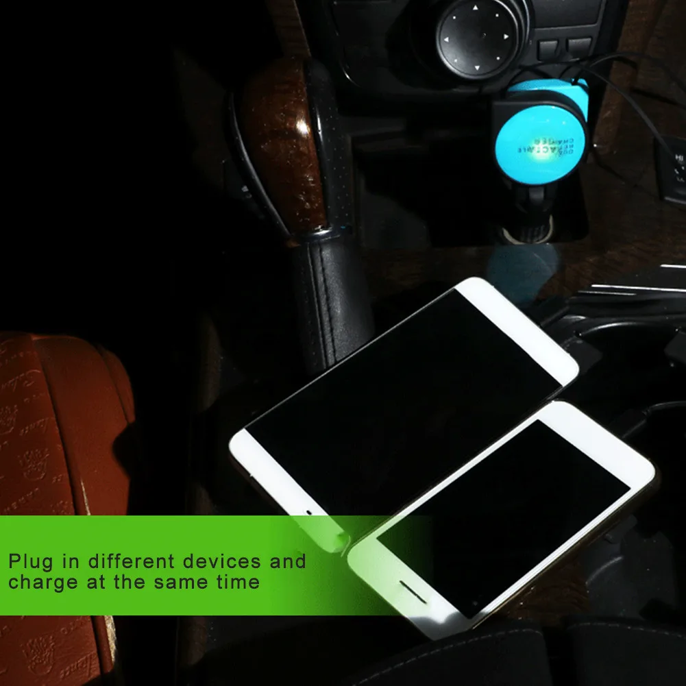 Автомобильное зарядное устройство Quick Charge 3.1A с двойным выдвижным кабелем многофункциональный адаптер 3 в 1 совместим с Android type-C iPhone