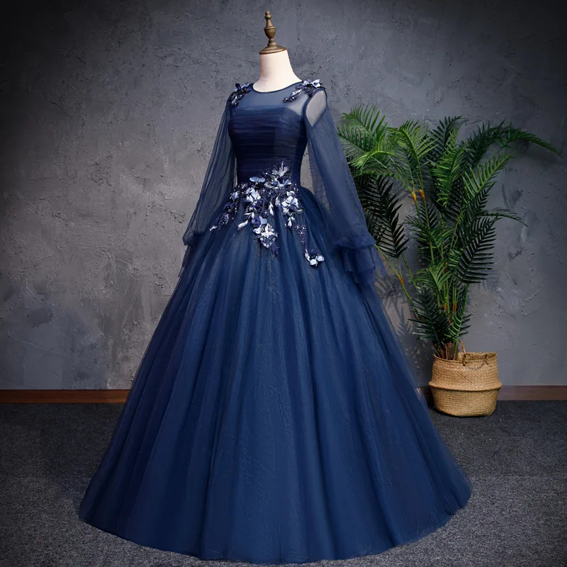 Синие Бальные платья принцессы с пышными рукавами Новое поступление Robe De Quinceanera