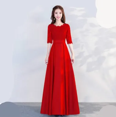 Long Dress Red Сладкие воспоминания Половина рукава Кружева атласные платья подружки невесты цвета шампань темно синий красный черный платье подружки невесты Sw1997 - Цвет: Long Dress Red