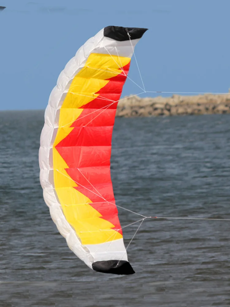 New High Quality 2m Nylon Dual Line Parafoil Kite With Handle And Line Power Braid Sailing Kitesurf Rainbow Sports Beach 6