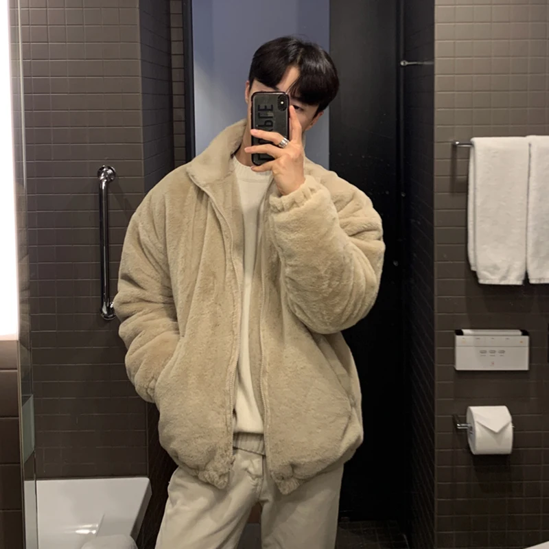 

Winter lamb wool coat male loose Korean version plus velvet thick padded jacket polar fleece jacket ins Hong Kong trend