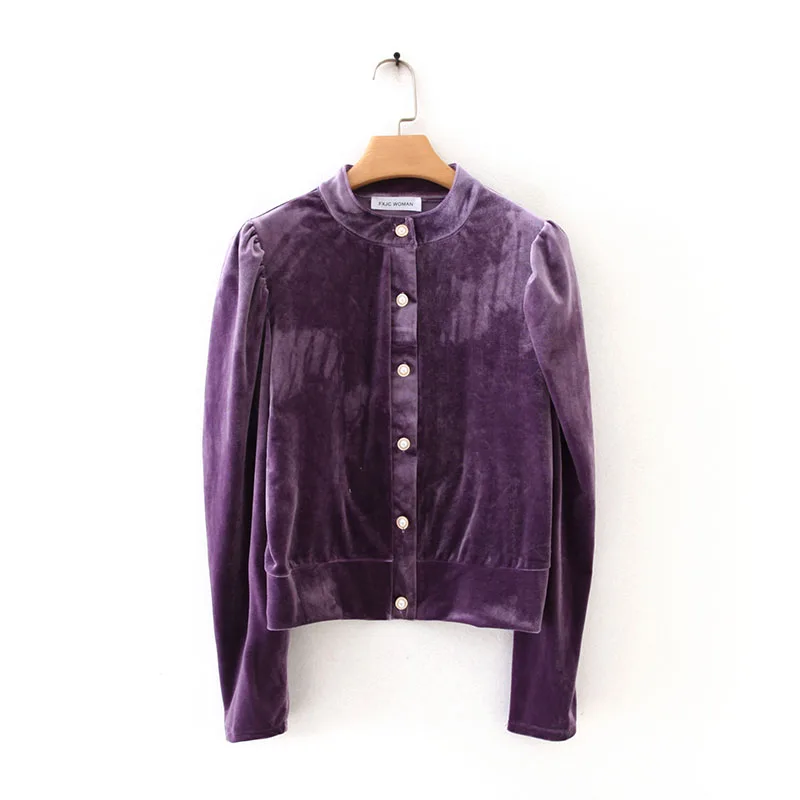 Женская Осенняя куртка 2019 Новая мода длинный Пышный рукав мягкий бархатный топ