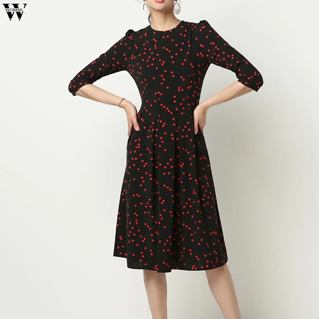 Женское платье vestidos S-2XL ropa mujer robe femme модное платье до колена с круглым вырезом и рукавом средней длины с принтом размера плюс 9,5