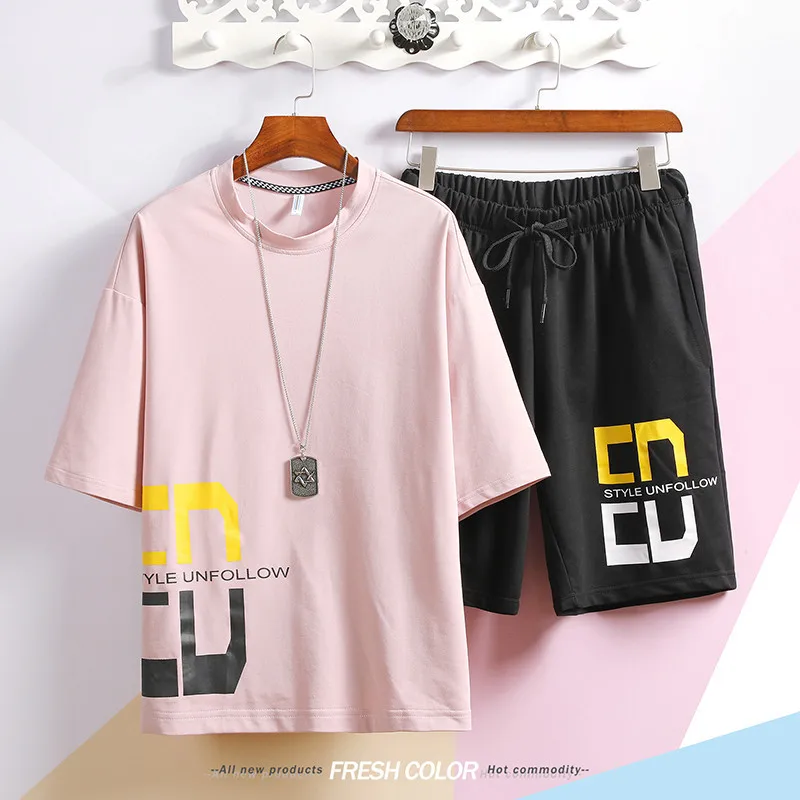 

MEN'S Suit 2019 Summer New Style Trend Youth Handsome MEN'S Short-sleeved T-shirt Casual Sports Versatile Two Pieces-