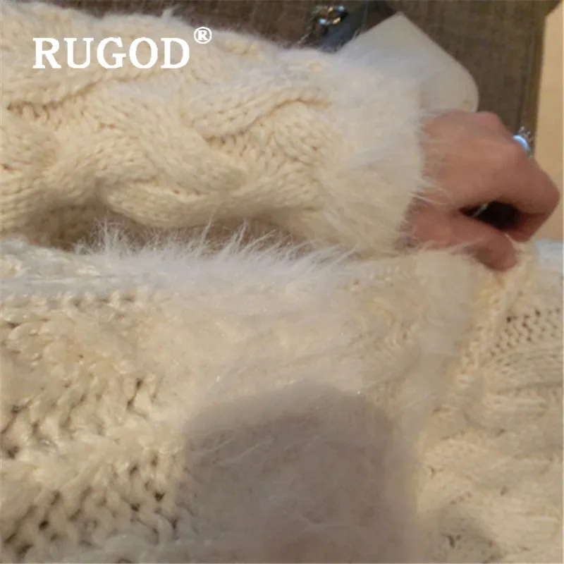 RUGOD, новинка, зимний теплый пуловер, женский свитер с круглым вырезом, толстый вязаный пуловер, Модный женский элегантный повседневный мягкий свитер, топы