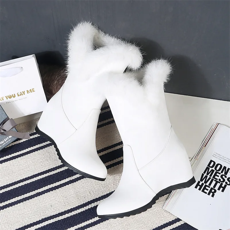 ANNYMOLI Women Boots Winter Snow Boots Fur Height Increasing High Heel Mid Calf Boots Warm Round Toe Shoes Lady Plus Size 34-43 ANNYMOLI Women Boots Winter Snow Boots Fur Height Increasing High Heel Mid Calf Boots Warm Round Toe Shoes Lady Plus Size 34-43