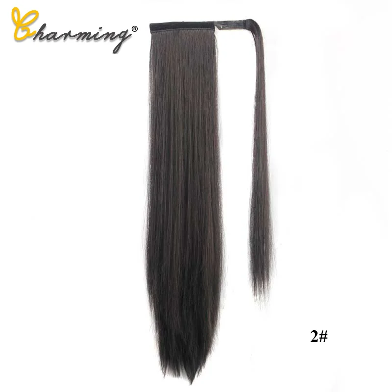 Очаровательные 24 дюйма шелковистые прямые синтетические заколки конский хвост шиньоны для женщин Наращивание волос Высокая температура Flase волосы - Цвет: 2