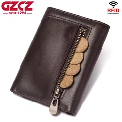 Brand Men Genuine Leather Short Wallet With Zipper Coin Pocket Vintage Top Quality Male Small Money Purse Card Holder New 2021