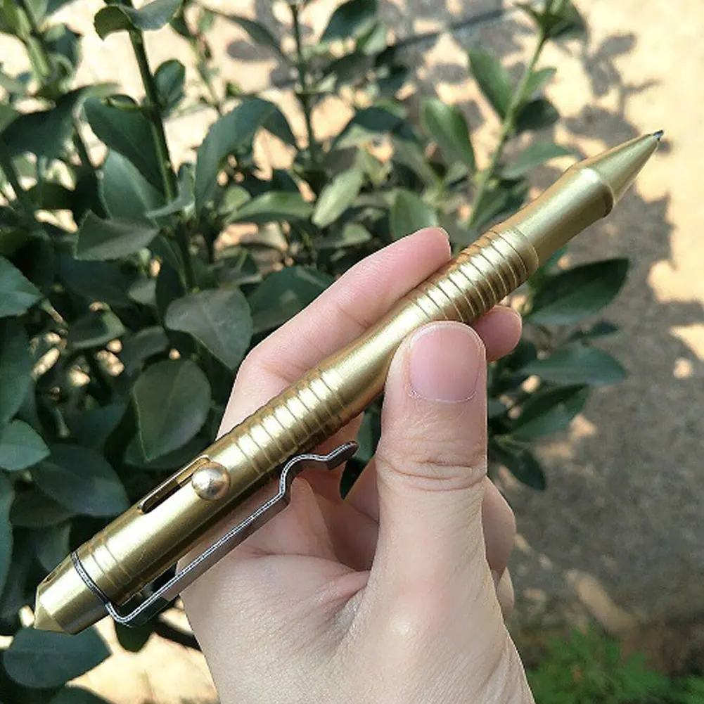 

Brass Pen Tactical Ballpoint Bullet Pen Metal Portable Pocket for Business Office EDC Signature (Golden)