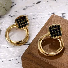 Boucles d'oreilles Vintage en métal torsadé pour femmes, Unique, géométrique, noir, creux rond en alliage, style Boho, bijoux cadeau, 2020