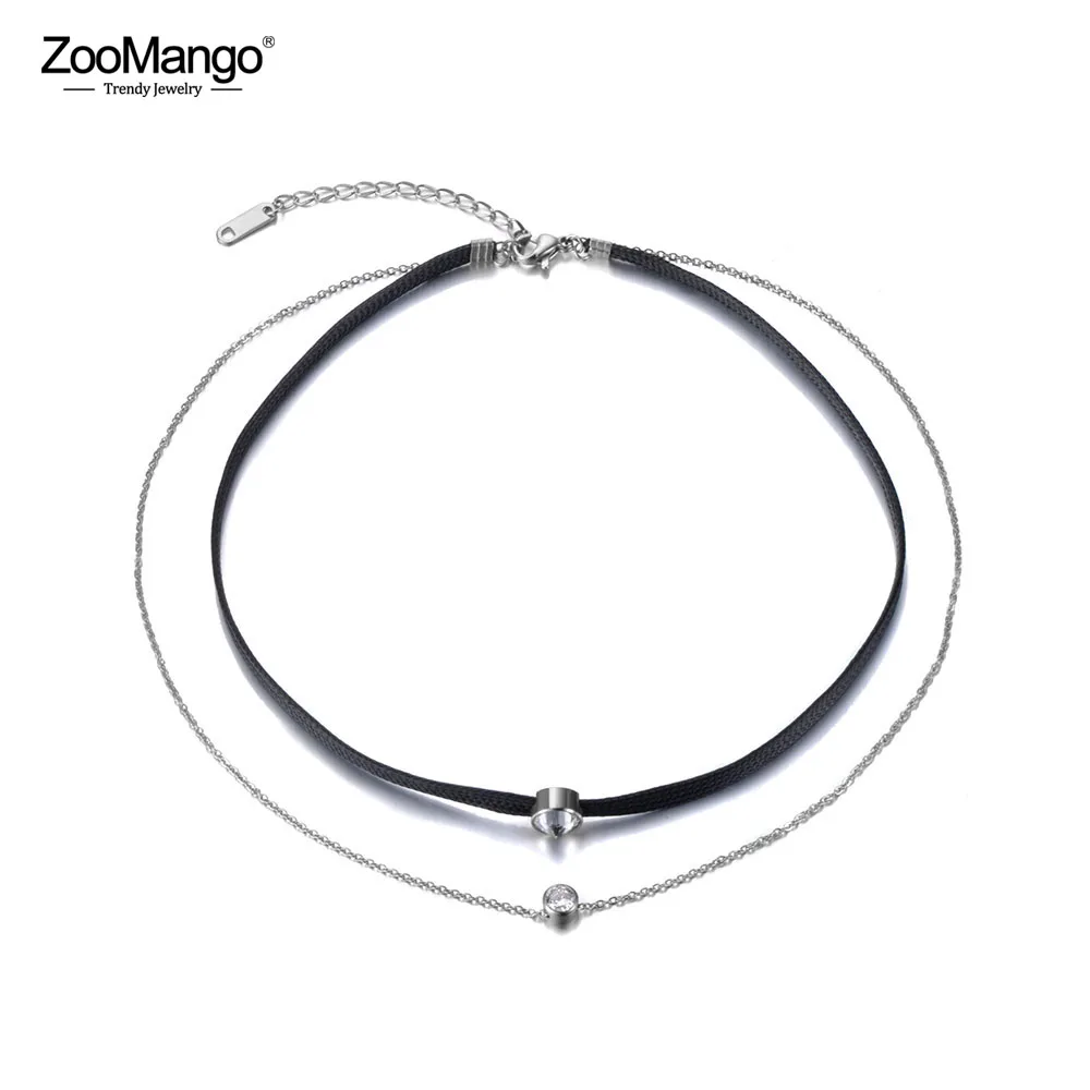 ZooMango, богемное Двухслойное ожерелье из нержавеющей стали, ювелирные изделия, Трендовое ожерелье-чокер с кубическим цирконием для женщин ZN19019