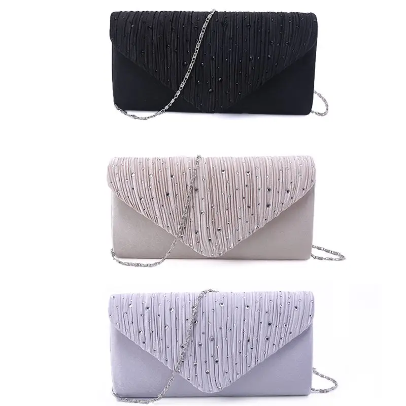 Rhinestone Satin Frosted Evening Clutch Bag Handbag Purse Crossbody Bag for Women Ladies Wedding Party Festival Decor Supplies