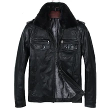 Новинка, мужская куртка из натуральной кожи, черная, растительного дубления, козья кожа, приталенные куртки, модные, с меховым воротником, с карманами, зимние пальто