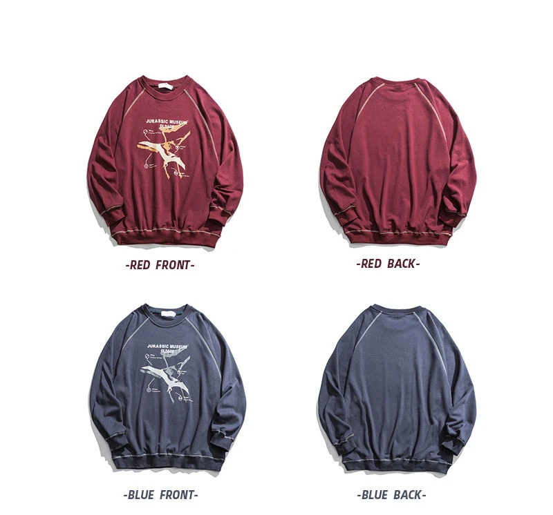 Японский Harajuku Jurassic Графический Печатный Crewneck свитер для мужчин и женщин рукав реглан Уличная пуловер Толстовка
