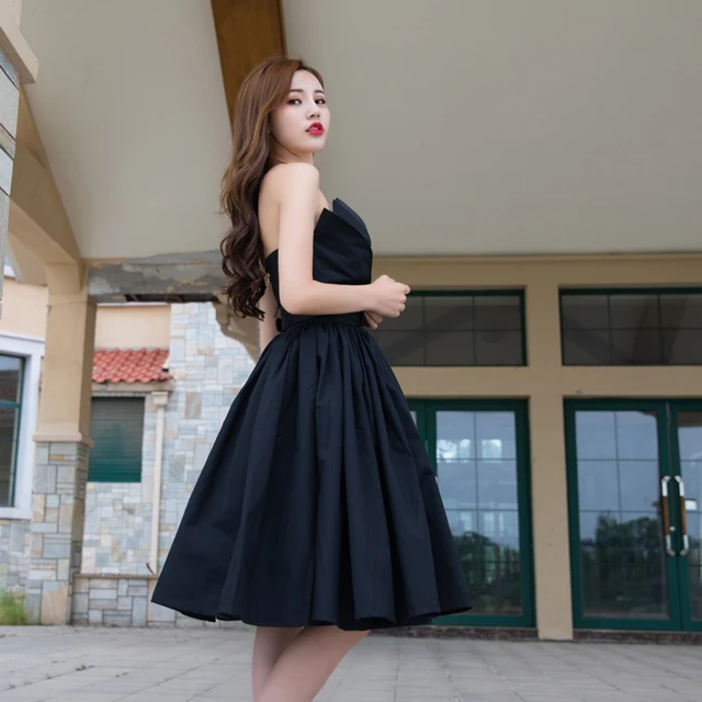 Absorbente limpiar anfitrión Le Palais Vintage negro Sexy envuelto pecho vestido sin tirantes Swing Pin  Up vestido Midi elegante Vestidos De Fiesta De Noche - AliExpress