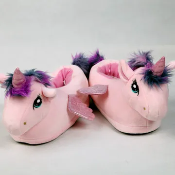 Женские плюшевые тапочки FAYUEKEY розовые теплые домашние с мультяшным единорогом