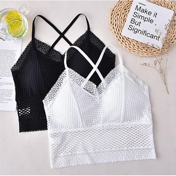 

Sexy Lace Breast Wrapt Translucent V-neck Backless Cross Strap Tube Top Comfortable Soft Push Up Female Bra New