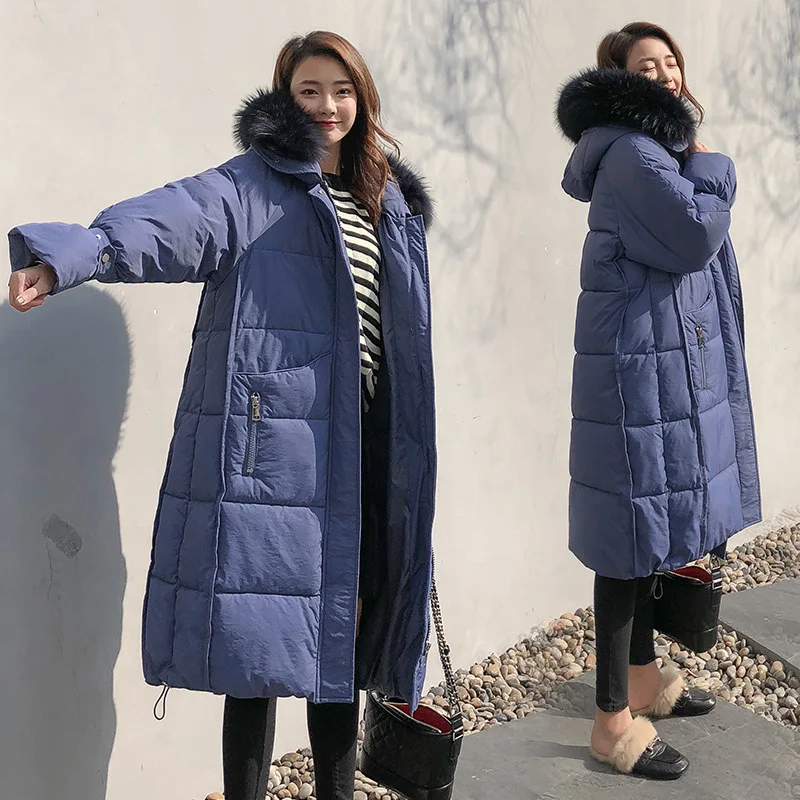 

2019 Winter New Style Korean-style Large Fur Collar down Jacket Cotton-padded Clothes Warm Cotton-padded Clothes Women's Long-St