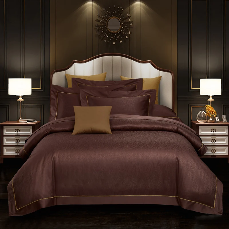 

Luxury Jacquard Duvet Cover 4pcs Queen King size Egyptian Cotton Ultra Soft Bedding set Comforter Cover Bed sheet set brownish