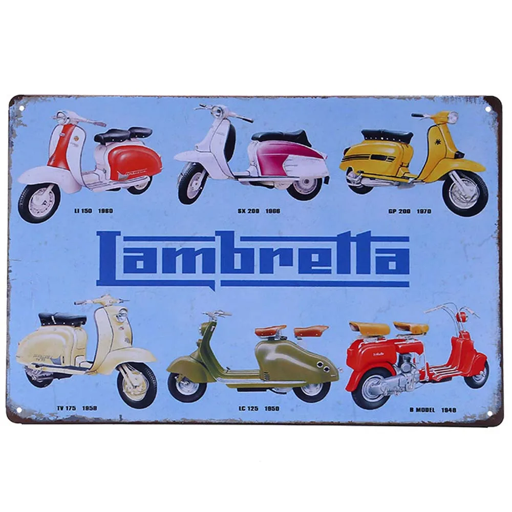 Мотоцикл Lambretta плакат Винтаж мотоцикл металлическая банка доска значки в стиле ретро пластины домашний декор для стен 20x30 см