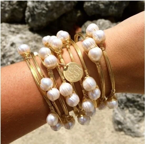 1 pcs Wire Wrapped Pearls Greek Life Sorority Bangle Bracelet - Image 4