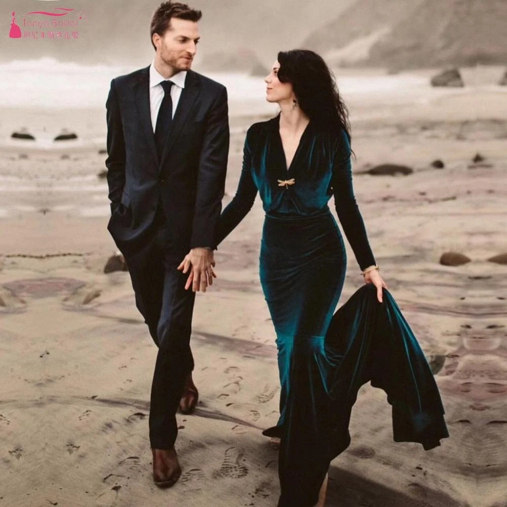 long sleeve velvet wedding dress