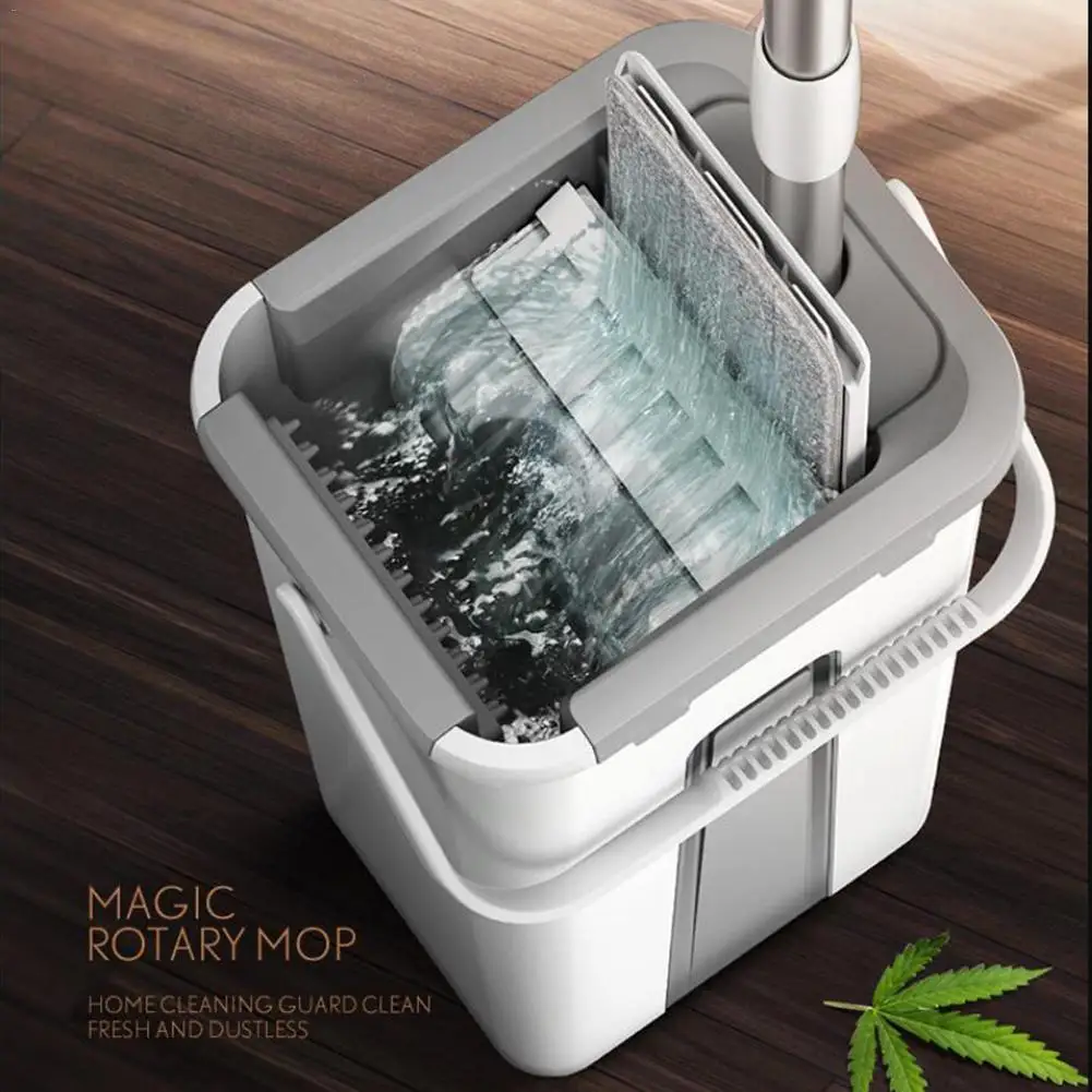 Flat Mop Bucket Set Sturdy Retractable Rod Dry Wet Use 360 Degree Rotation Mop Set For Home Floor Cleaning