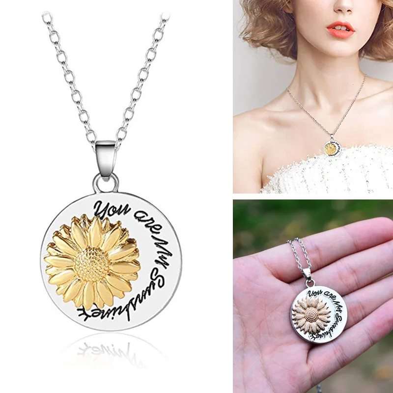 MIDY Fashion Sunflower Pendant Necklaces Women You Are My Sunshine Letter Design Flower Choker Necklace Simple