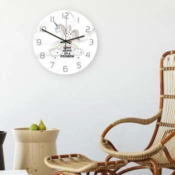 

1pc Marble Wall Clock Unicorn Clock Acrylic UV Printed Clock for Home Office Classroom Without Battery
