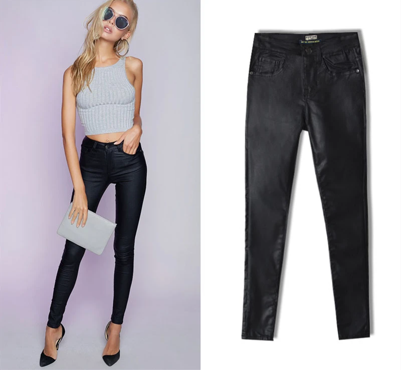 YUANSHU обтягивающие джинсы с высокой талией из искусственной кожи женские модные тонкие черные эластичные брюки-карандаши сексуальные обтягивающие брюки из искусственной кожи