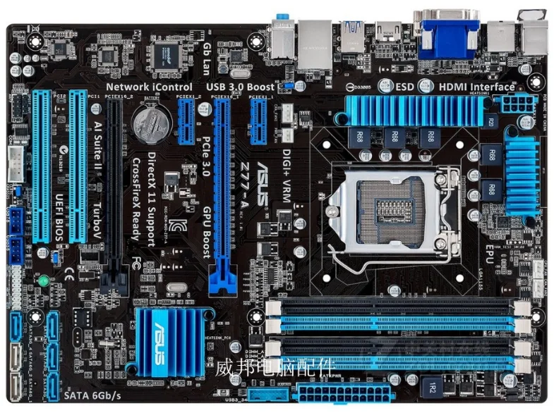 Asus Z77-A Настольный вентилятор используется материнская плата LGA 1155 DDR3 USB2.0 USB3.0 32 ГБ для I3 I5 I7 22/32nm Z77 Материнские платы
