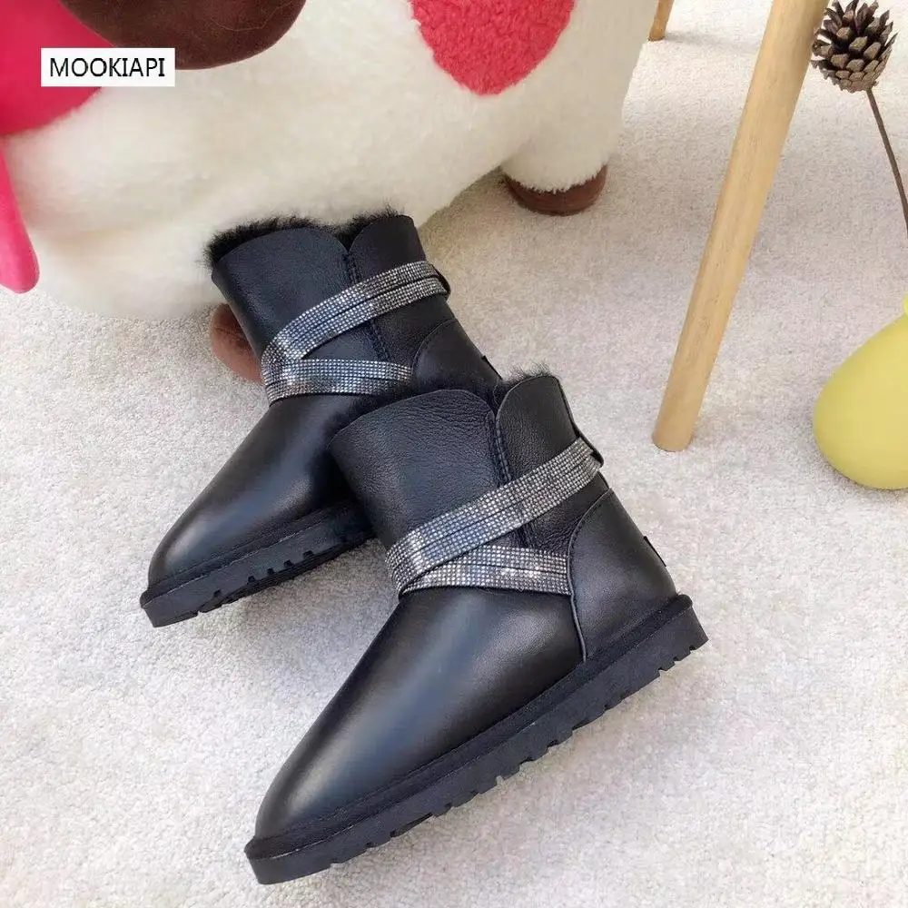 In, China's latest women's snow boots with middle buckle, real sheepskin, natural wool, high-quality shoes, 3 colors - Цвет: same picture