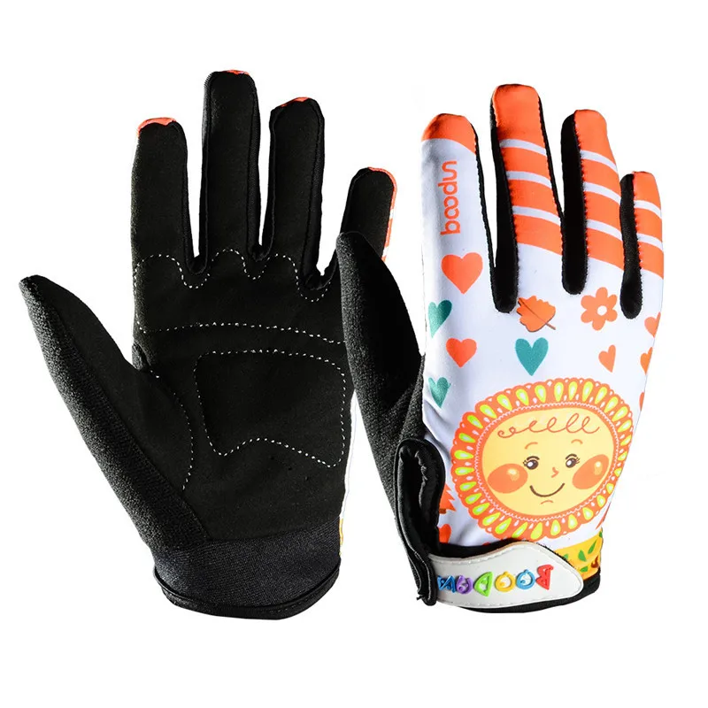 Boodun Kids Cycling Microfiber Gloves for Boy Bike Racing Riding Long Finger Tough Screen 3D Gel Gloves for Sport Wear M L