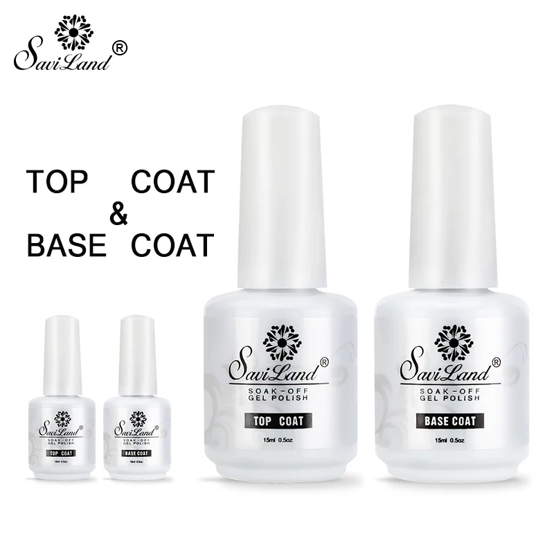 Saviland 2pcs Base Coat & Top Coat Set Gel Nail Polish Soak Off Long Lasting Gel Varnish 15ml UV LE