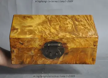 

christmas Rare Unique Old Chinese Gold-rimmed nanmu Wood Hand-Carved Jewelry Treasure Box halloween