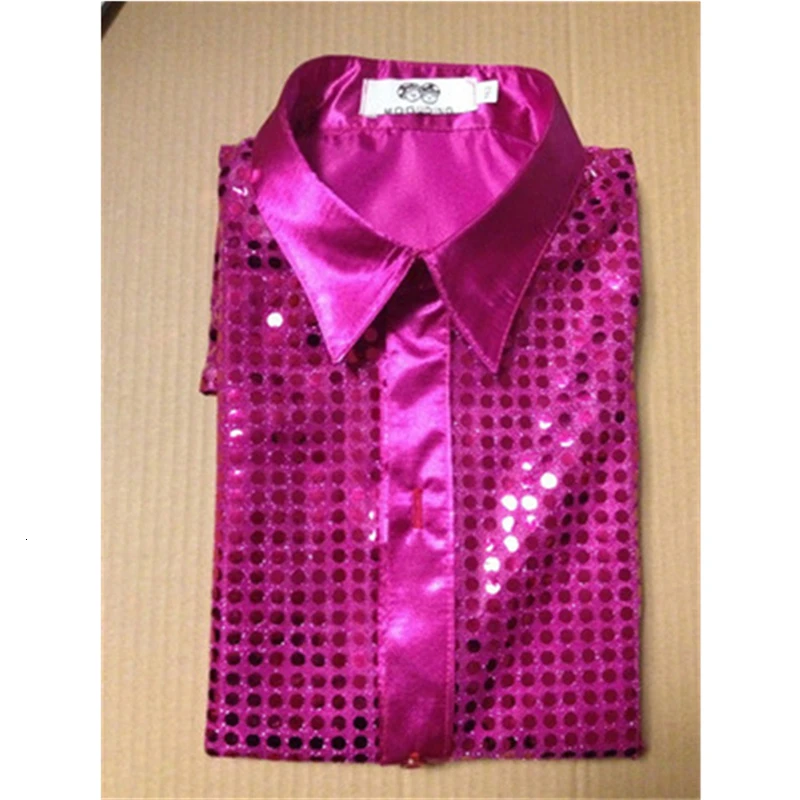9 цветов, детская модная танцевальная рубашка с блестками в стиле хип-хоп, блестящая куртка для бальных танцев, пальто, Детские современные танцевальные костюмы - Цвет: Rose Red