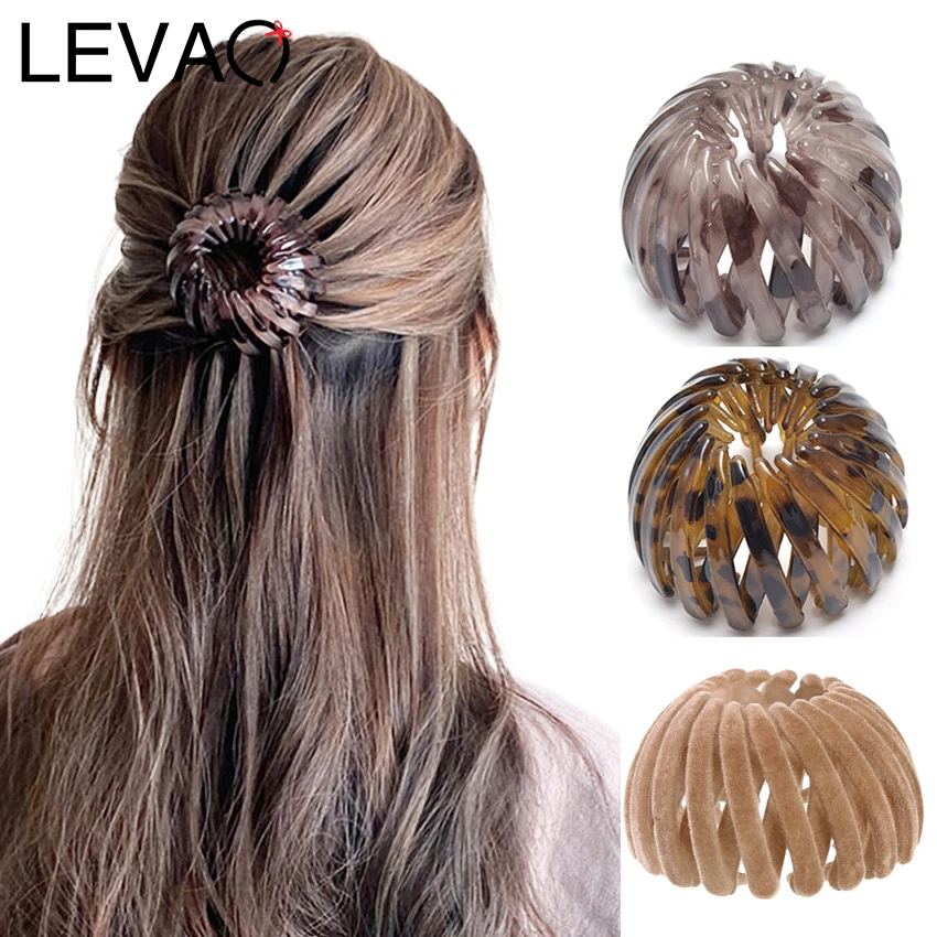 Levao Rhinestone Buckle Hairpins Bird Nest Bun Hairpin for Women Ponytail Holder Hair Claw Clips Solid Color Hair Clip Headwear Hairclip