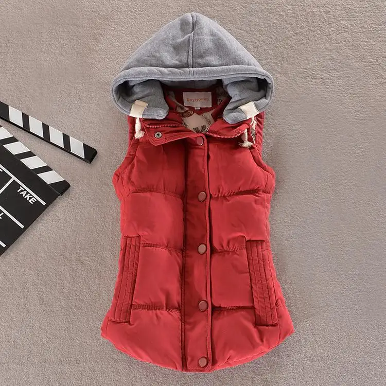 Plus Size 4xl Women Vest Winter Jacket Pocket Hooded Coat Warm Casual Cotton Padded Vest Female Slim Sleeveless Waistcoat