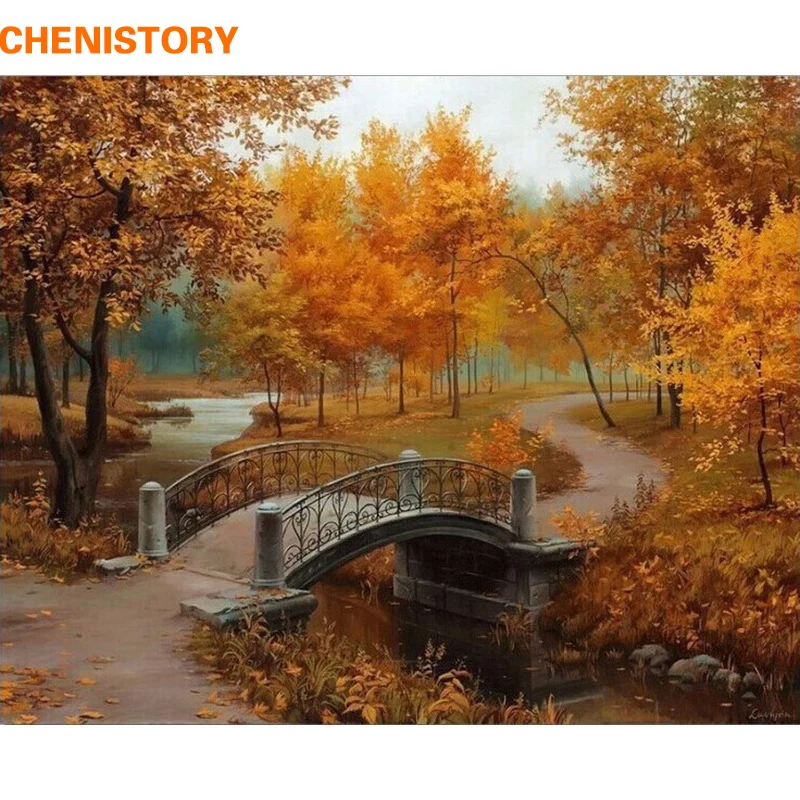 CHENISTORY осенний пейзаж DIY Набор для рисования по номерам Рисование Акриловая