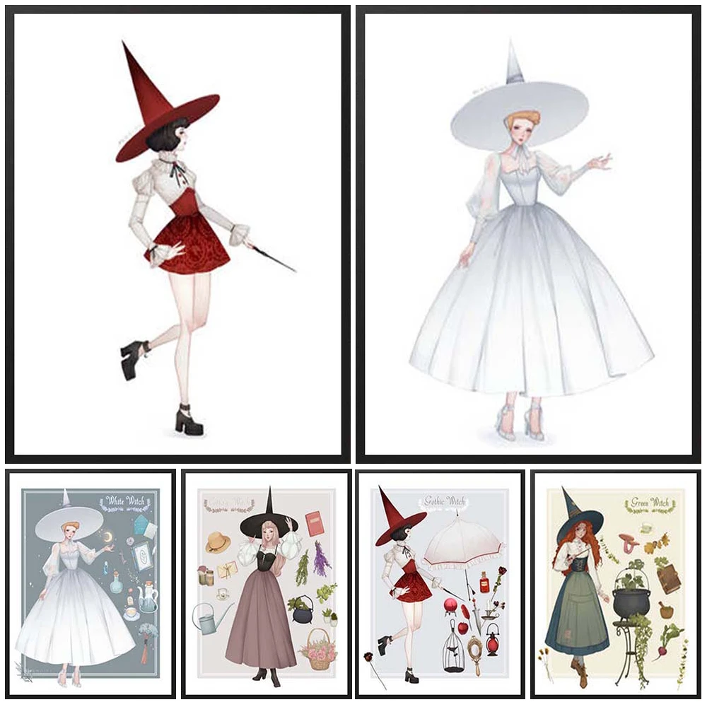 

Cartoon Wizard Hat Cosplay Witch Girl Wall Art Canvas Painting Wall Pictures For Living Room Posters Prints Home Decor Unframed