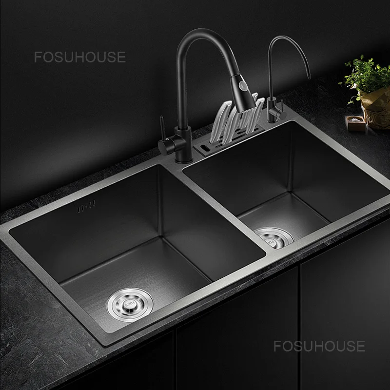 Nano Manual Sink Double Trough Kitchen Sink Household 304 Stainless Steel Dish Washing Basin