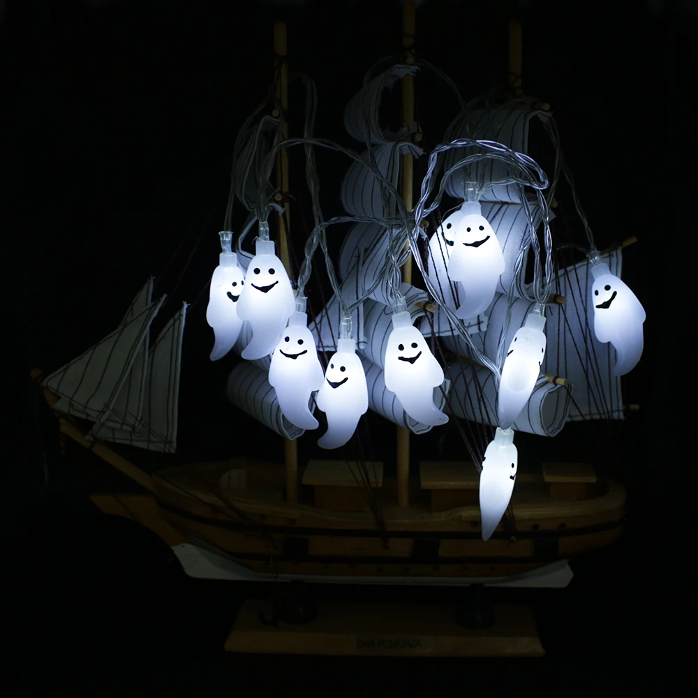 1,2 м 10 светодиодов Хэллоуин Ghost гирлянды AA батарея работает для Хэллоуина Праздничная Вечеринка Сад Освещение и украшение