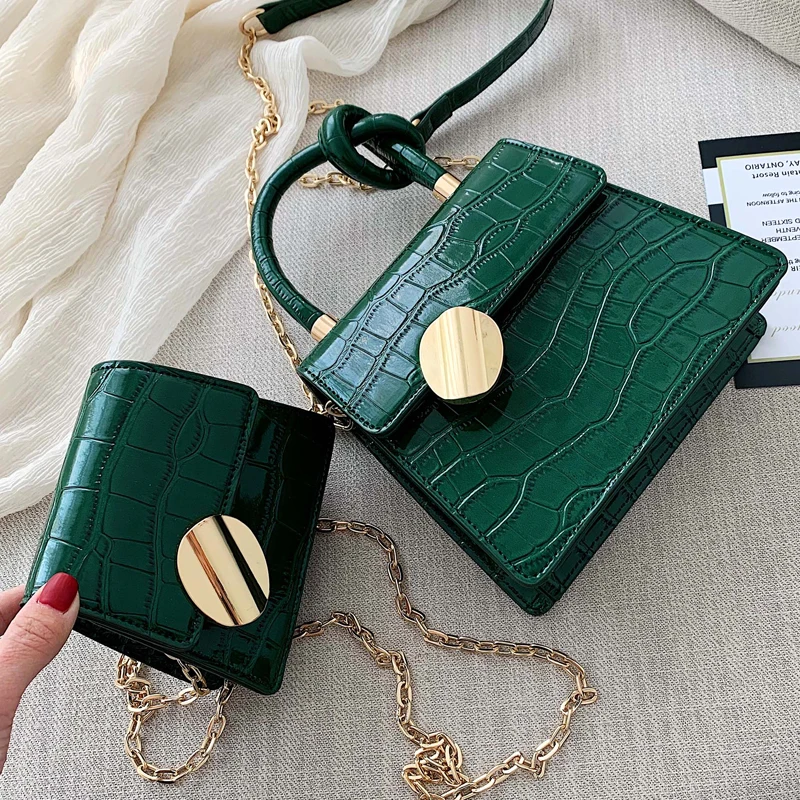 

2019 Fashion New Tote bag Quality Leather Women's Designer Handbag Crocodile pattern Chain Shoulder Messenger Bag Bolsos Mujer