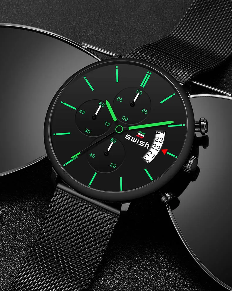 

SWISH 2020 Men Watch Tops Brand Men's Quartz Wristwatch Men Watch for Men Luxury Casual Waterproof Watches with Luminous Watch